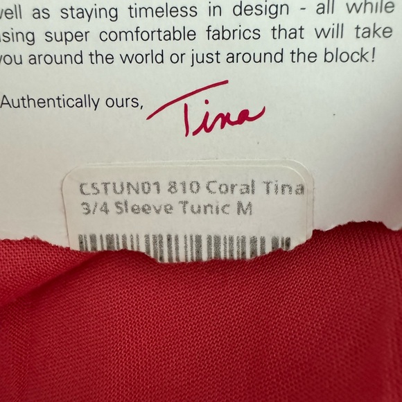NWT TINA STEPHENS 3/4 SLEEVE TUNIC CORAL AND WHITE SIZE MEDIUM - Picture 9 of 9